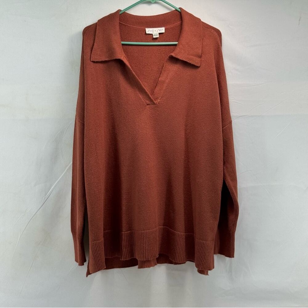 She + Sky Terracotta women’s one size v neck sweater